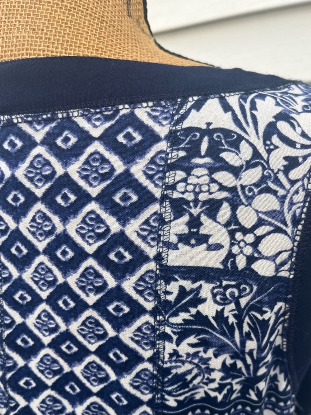 Vermont Country Store Midi Shift Dress Boho Button Front Blue White Size Large - Picture 11 of 12